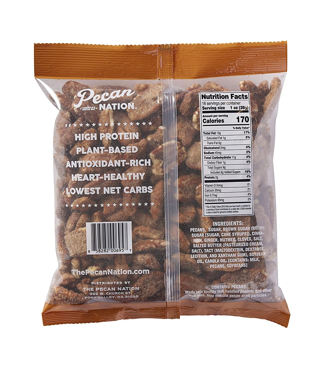 Pecan Nation Gingerbread Flavored Holiday Roasted Pecan Halves 16 Oz., Natural, No Preservatives, Antioxidant-Rich, Non-Gmo, Hea