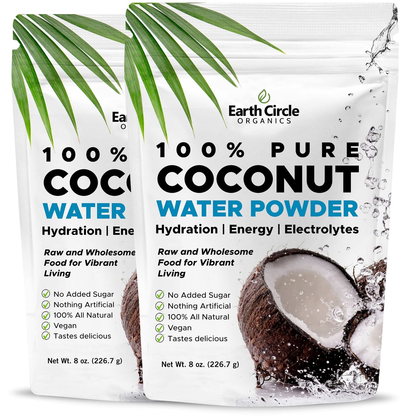 Earth Circle Organics Coconut Water Powder, Hydration & Electrolyte Supplement, Unsweetened, Vegan, Gluten Free, 8 oz (Pack of 2)