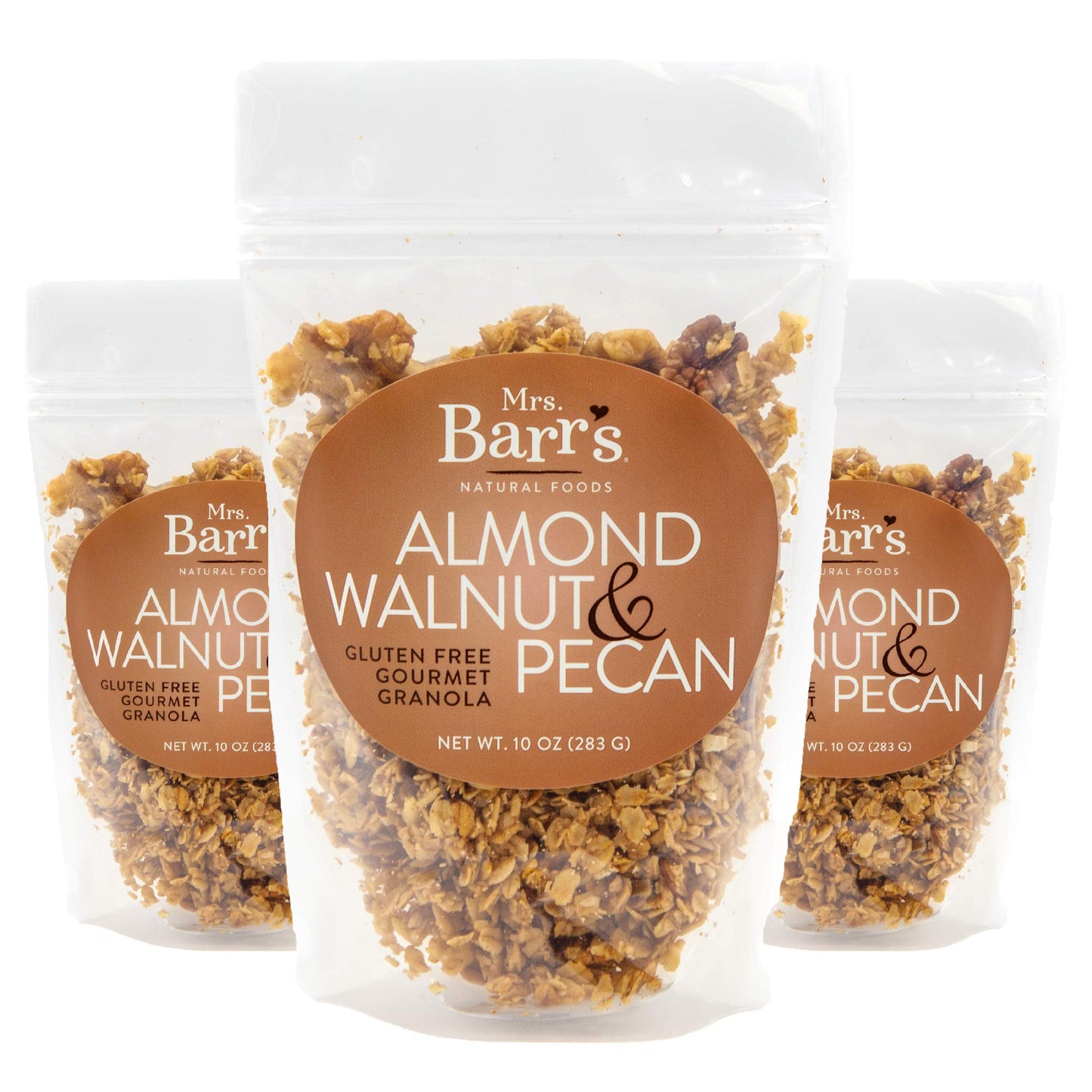 Mrs. Barrs Natural Foods Granola | Almond, Walnut & Pecan | Certified Organic Gluten Free Oats | Soft Texture | Small Batch | Go