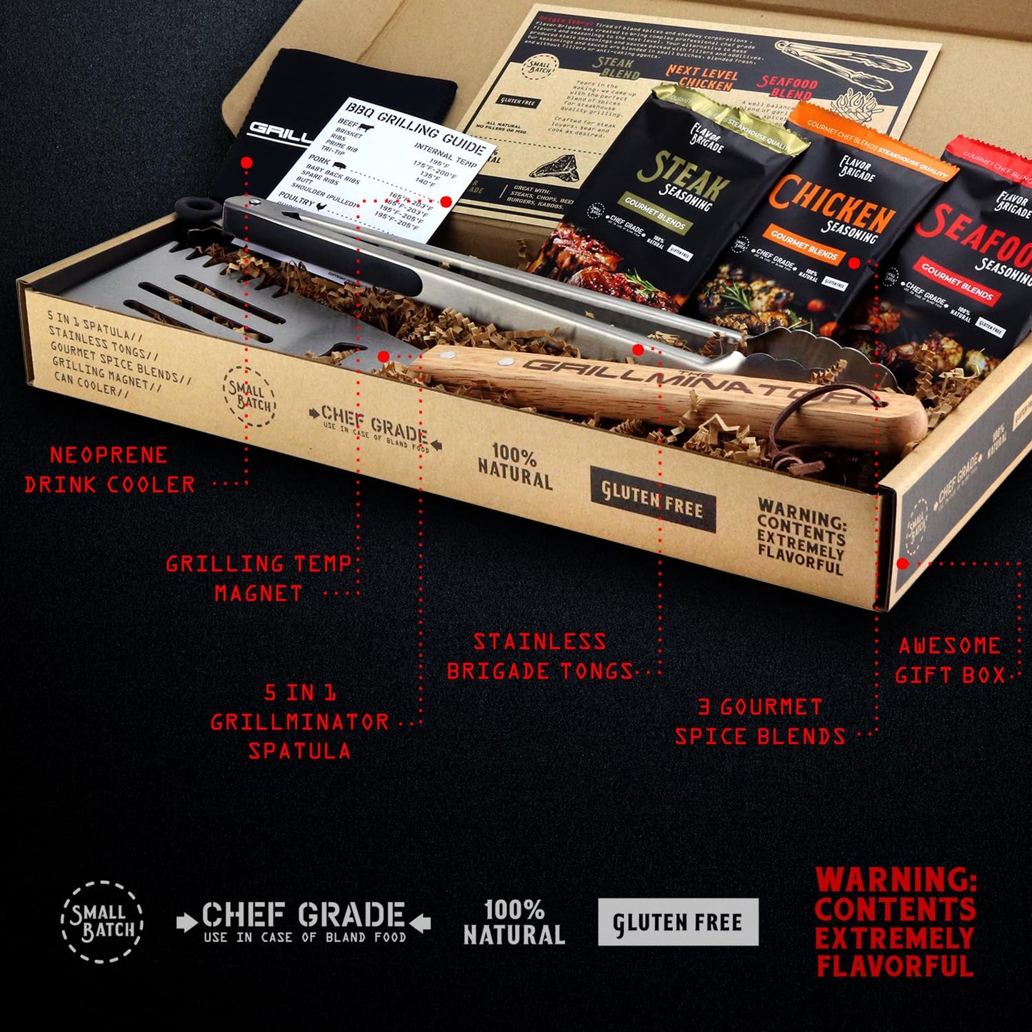 Ultimate Gourmet Grilling Seasonings & Spices Gift Set, Grill, Griddle, Bbq, Smoker, Unique Gift For Dad & Guys, Stainless Tongs