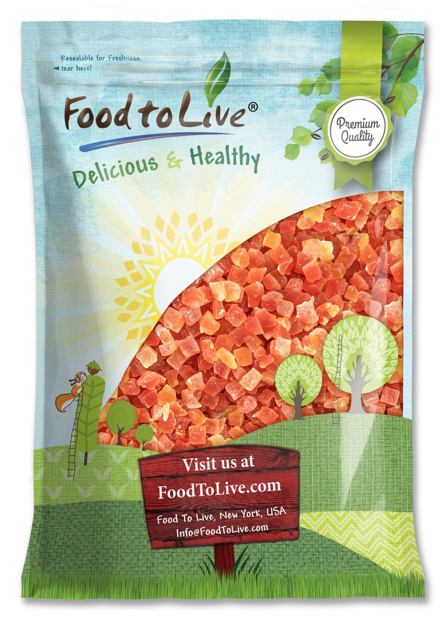 Food to Live Dried Diced Papaya, 10 Pounds Kosher, Vegan, Sweetened, Unsulfured, Bulk