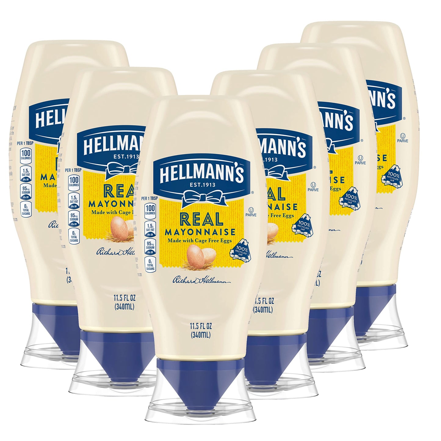 Hellmanns Real Mayonnaise 6 count Real Mayo Squeeze Bottle For a Creamy Sandwich Spread or Condiment Gluten Free  Made With 100% Cage-Free Eggs 11.5 oz