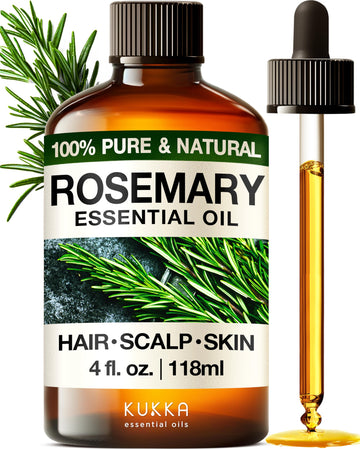 KUKKA Rosemary Hair Oil - 100% Natural Therapeutic Grade, 4 Fl Oz for Hair Growth & Dry Scalp, Aromatherapy Essential Oil