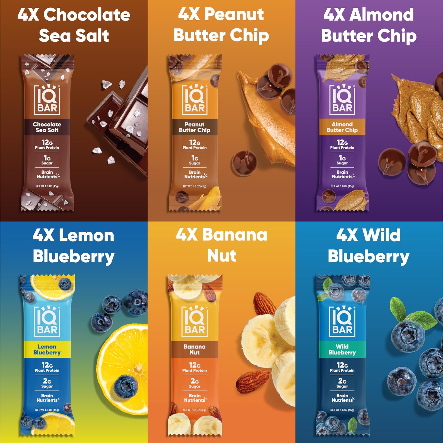 IQBAR Brain and Body Plant Protein Bars - Chocolate & Fruit Variety - 24 Count, Low Carb, High Fiber, Gluten Free, Vegan Snacks