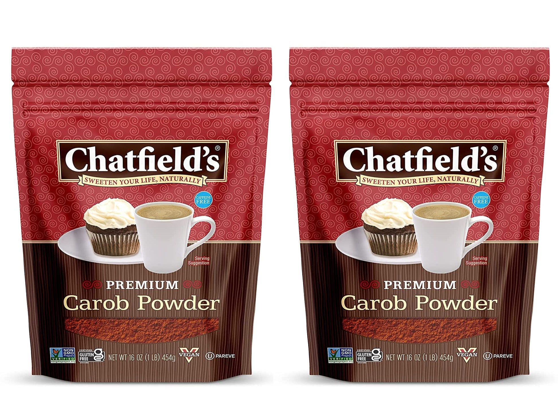 Chatfields All Natural Carob Powder 16-Oz Pouch  Sweet And Delicious  Top-Grade Quality  Energy Blend-Free  Gluten-Free  Vegan  Kosher  Non-Gmo Verified - (2 Pack)
