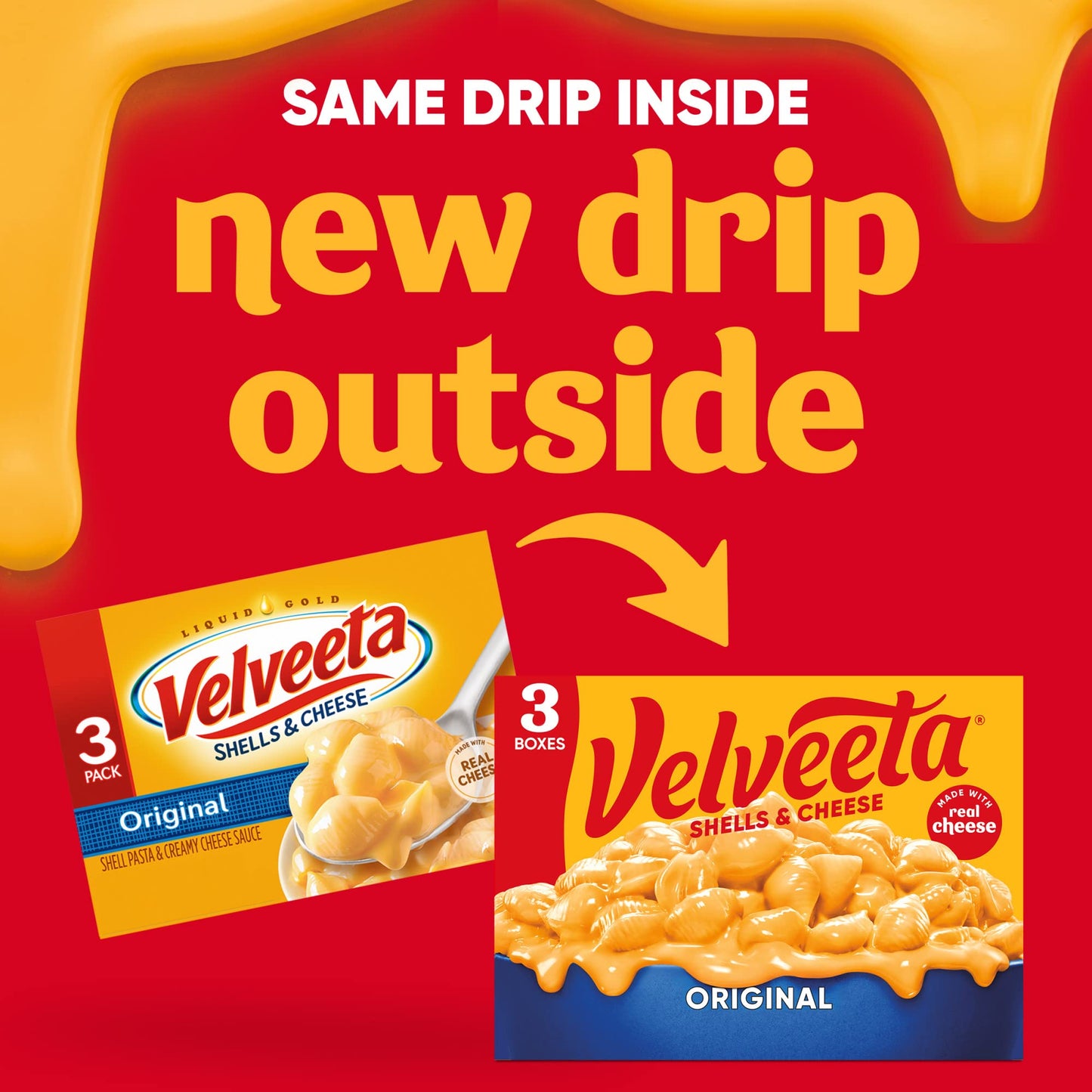Velveeta Shells & Cheese Original Shell Pasta & Cheese Sauce Meal (3 ct Pack, 12 oz Boxes) (Pack of 2)