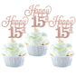 YCTHUNFISH 30 Pack Cupcake Toppers Glitter Number 15 Rose Gold Bamboo Decorations for 15th Birthday Party