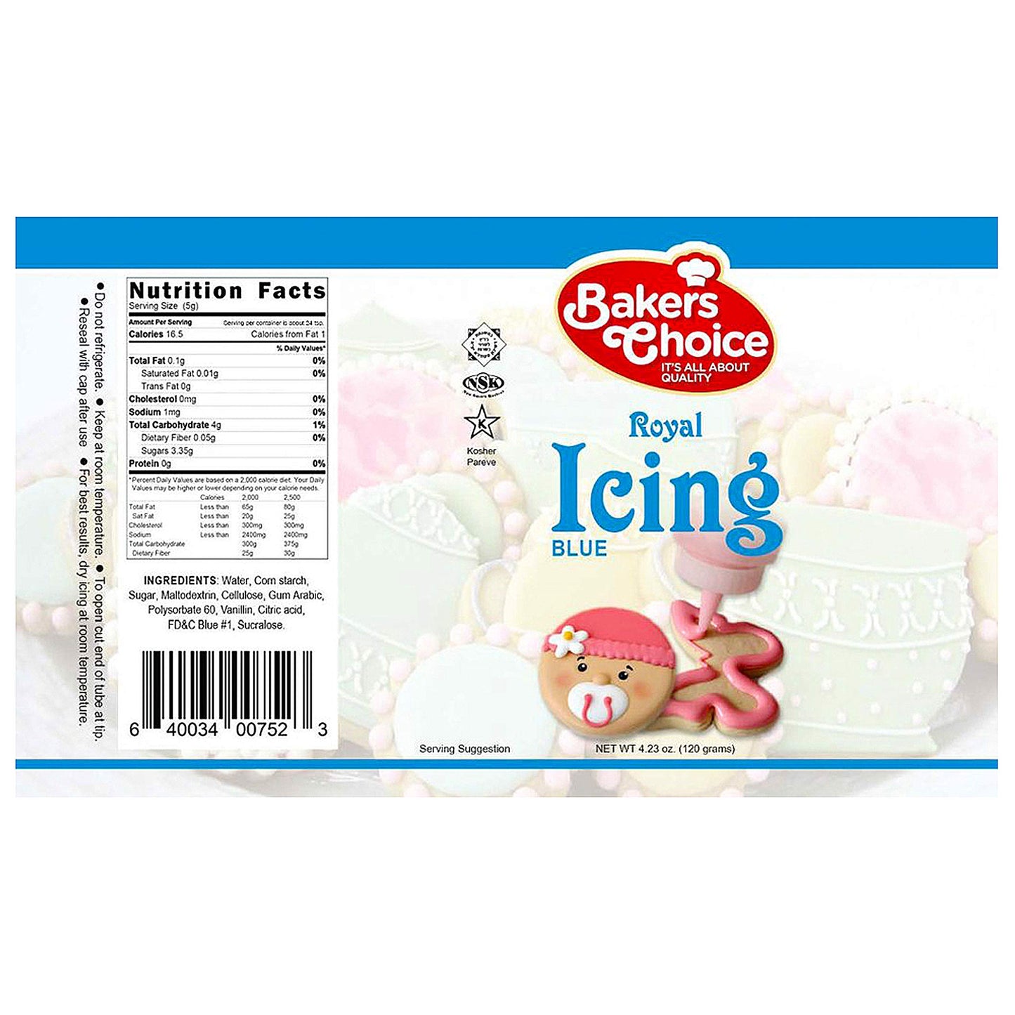 Bakers Choice Blue Cookie Icing - Ready to Use Royal Icing Squeeze Bottles - 3.7 oz. for Cookies, Cakes, Cupcakes and