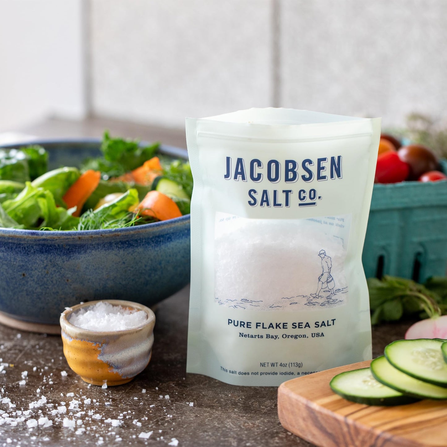 Jacobsen Salt Co. Pure Flake Sea Salt, Kosher, Coarse, Non-Iodized, 4oz, White, Model JAC002-001