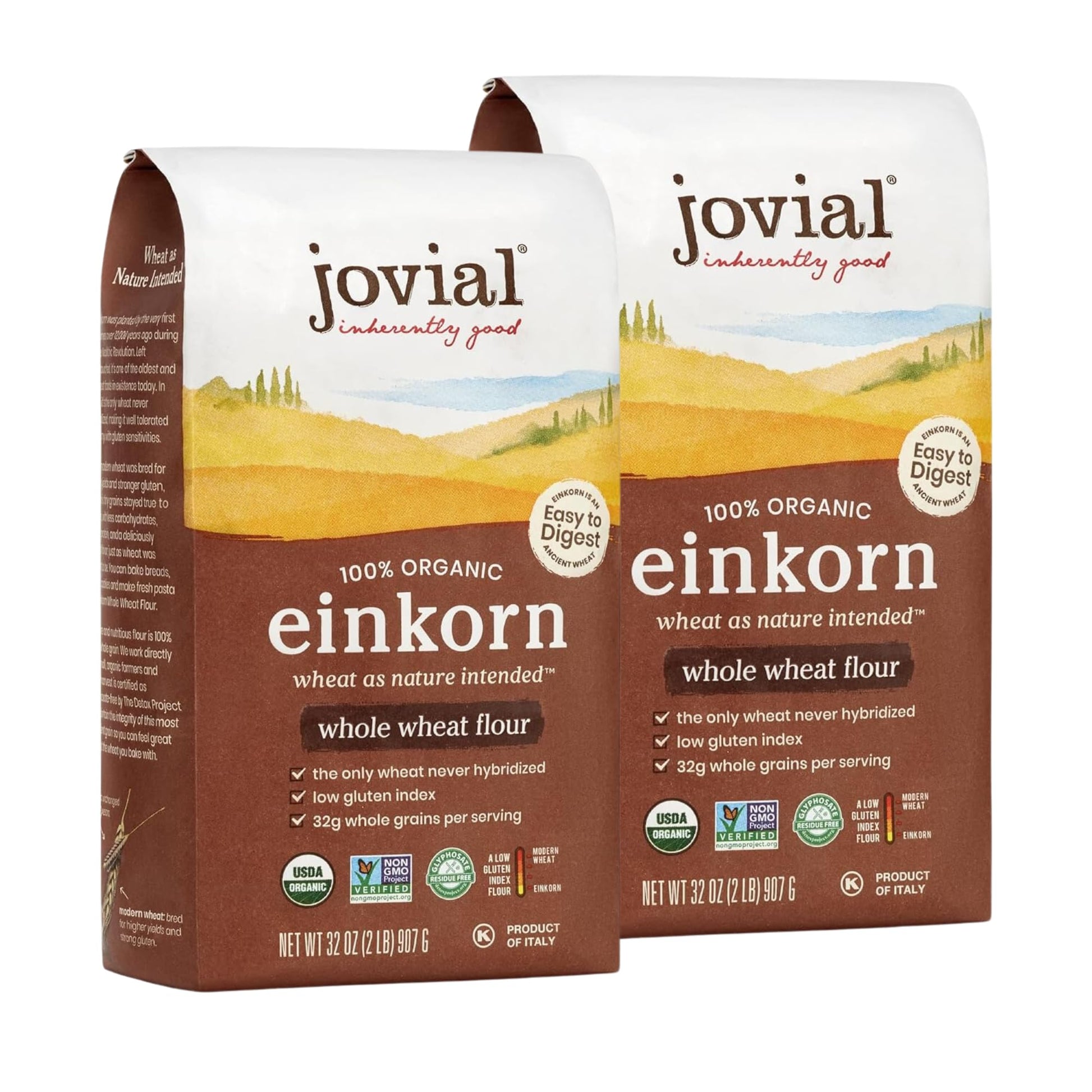Jovial Organic Einkorn Whole Wheat Flour, High Protein, Non-GMO, 32 Oz, 2 Pack