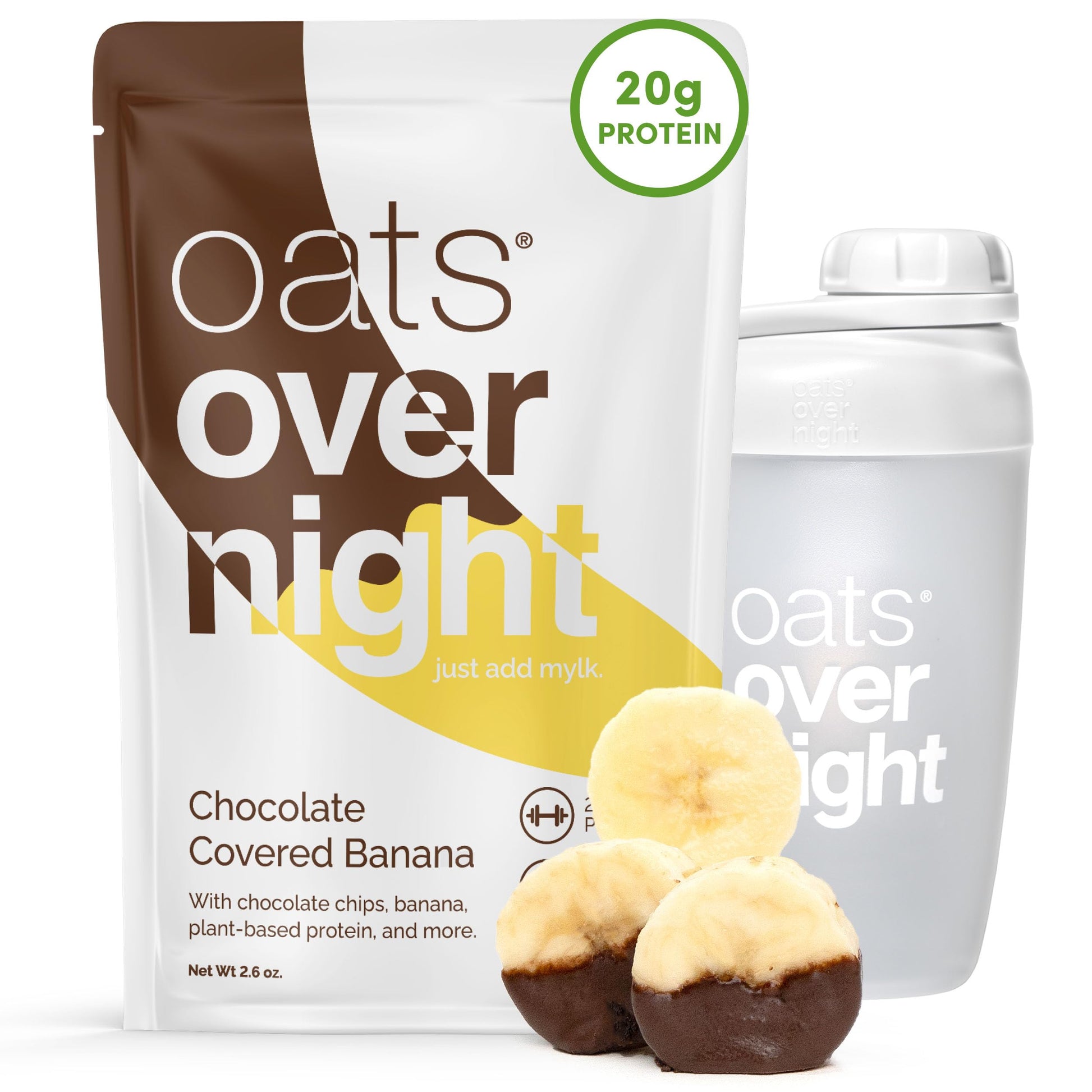 Oats Overnight Chocolate Covered Banana - Overnight Oats With 20G Whey Protein  High Fiber Breakfast Protein Shake - Gluten Free Oatmeal  Non Gmo Protein Oatmeal (2.9 Oz Per Meal) (8 Pack + Bottle)