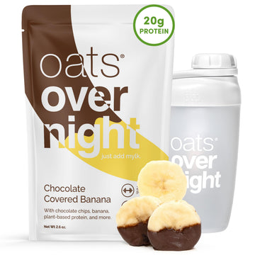 Oats Overnight Chocolate Covered Banana - Overnight Oats With 20G Whey Protein  High Fiber Breakfast Protein Shake - Gluten Free Oatmeal  Non Gmo Protein Oatmeal (2.9 Oz Per Meal) (8 Pack + Bottle)