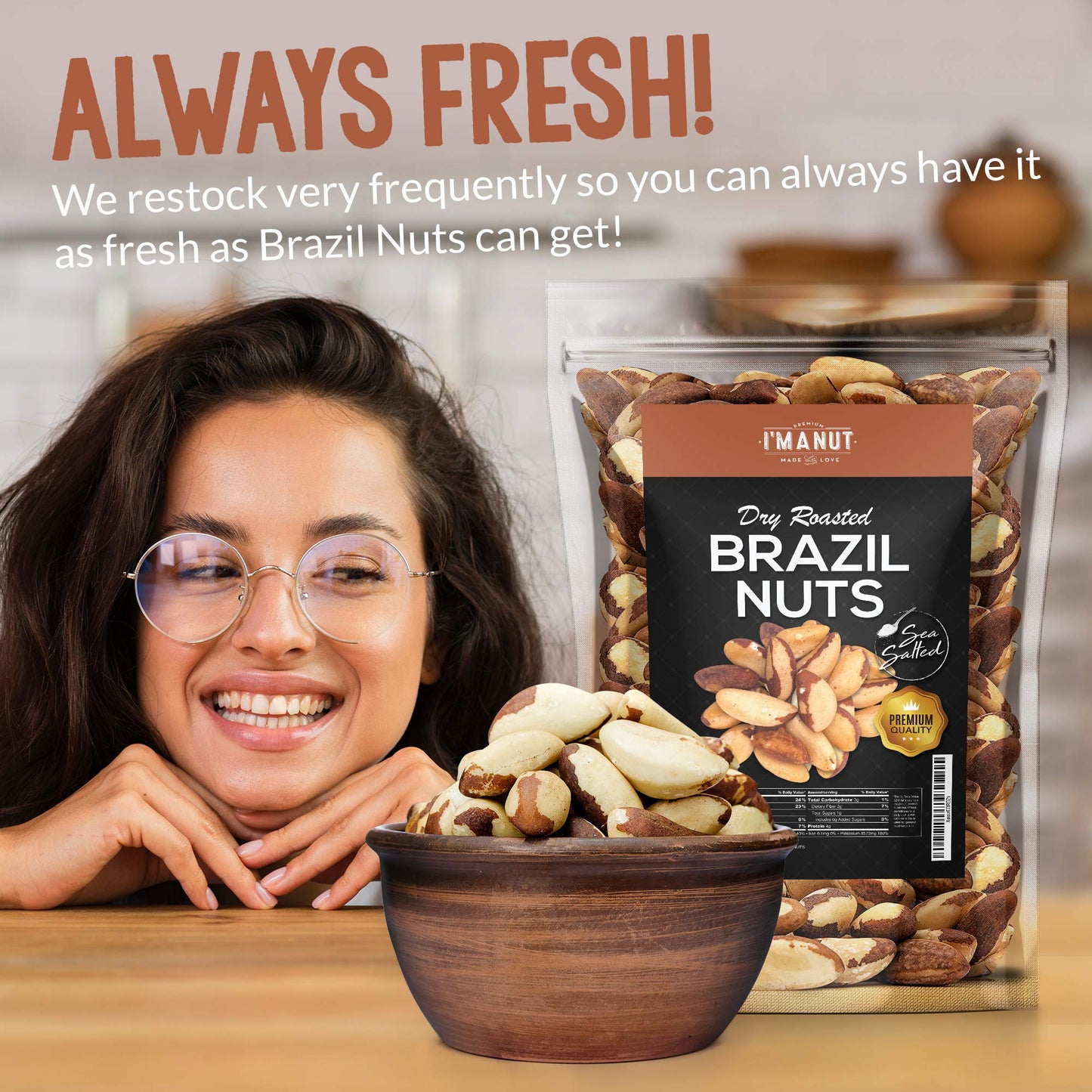 Im A Nut Brazil Nuts, Dry Roasted, 64oz (4 lb), Non-GMO, Gluten & Peanut Free, Vegan, Keto Friendly