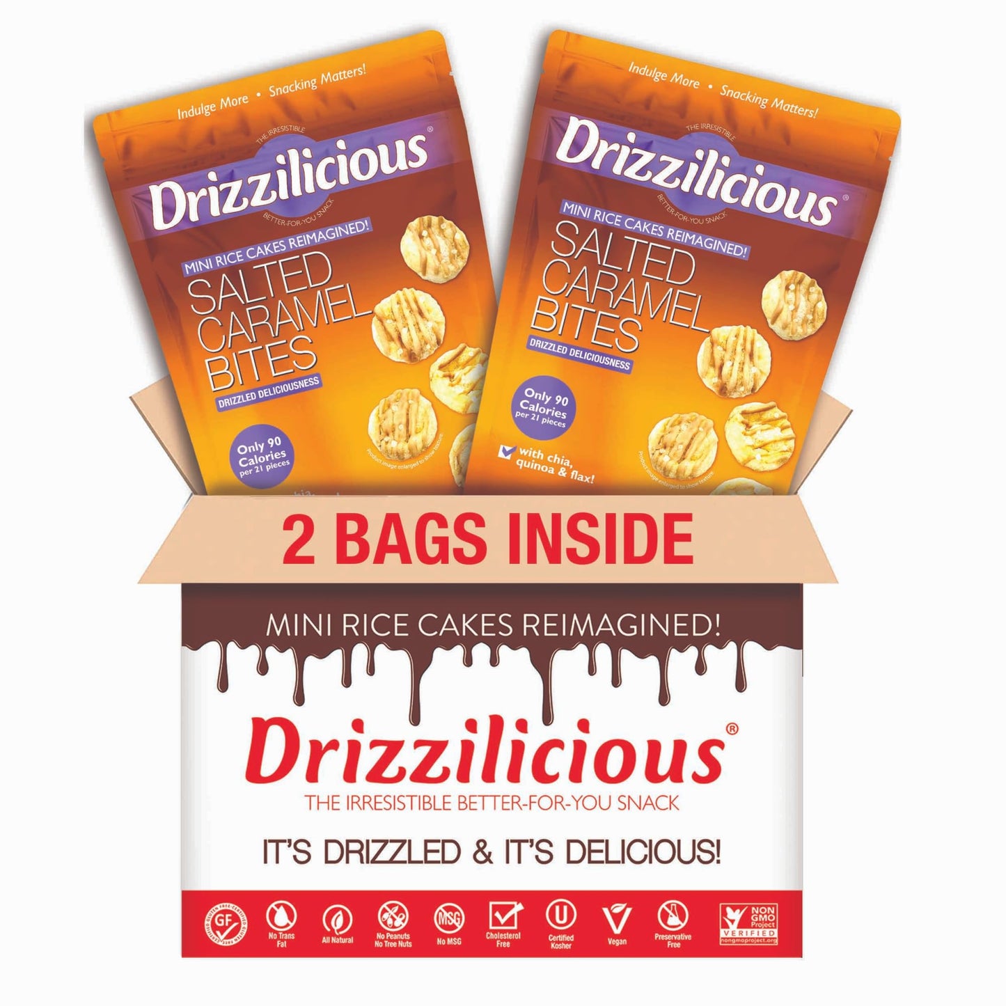 Drizzilicious Mini Rice Cakes, Salted Caramel, Vegan, Gluten Free, 4 oz (Pack of 2)
