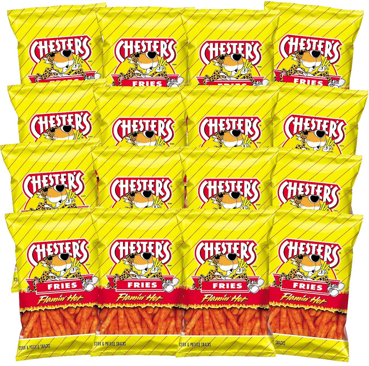 Chesters Flamin Hot Fries - Snack Pack of 16 Gluten Free Healthy Chips & Crisps- Bulk Snacks & Individual Chips - Variety Chip