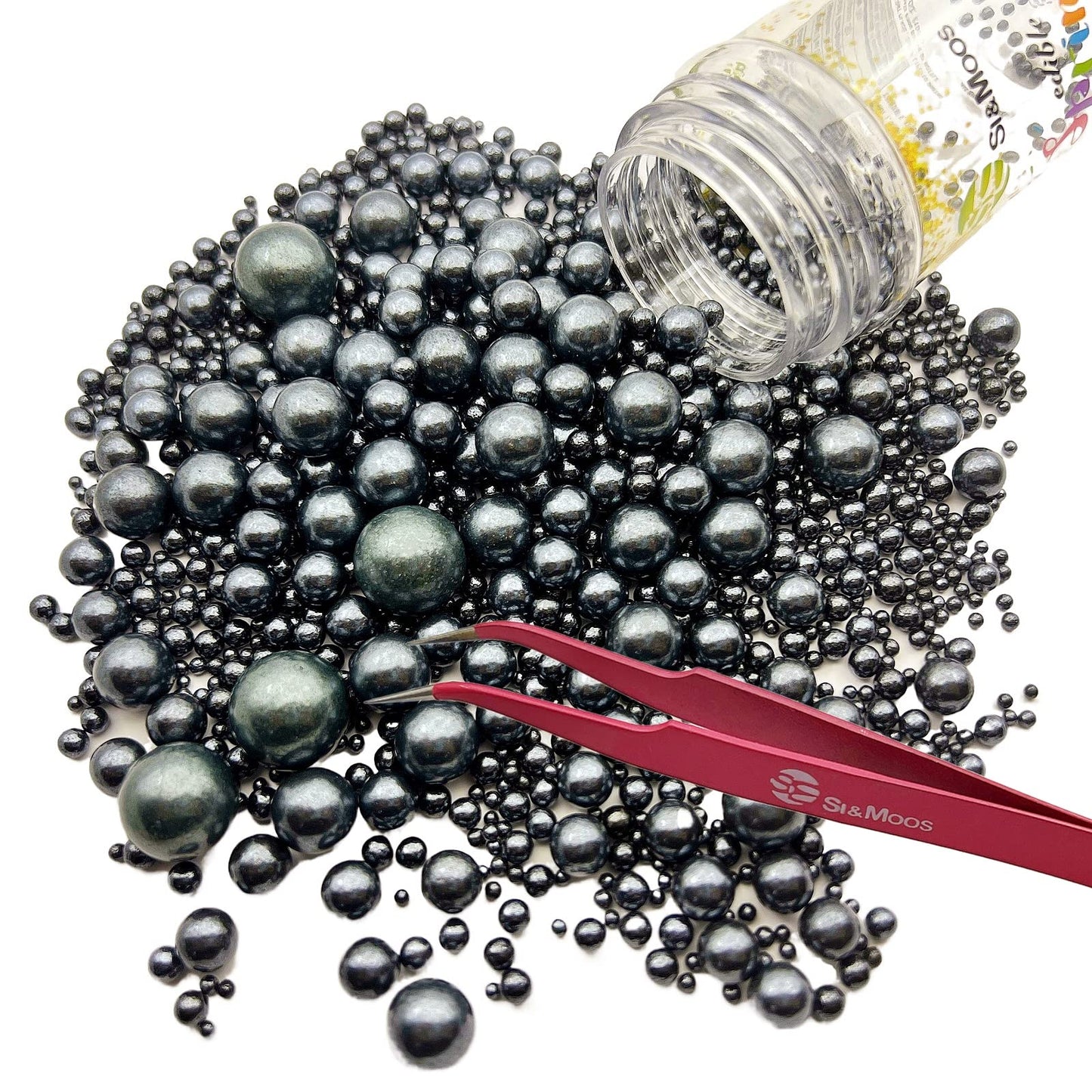 SE Si&Moos Black Edible Pearls Black Pearl Sprinkles for Cake Decorating Edible Cake Sugar Pearls Halloween Christmas Cookie Dec