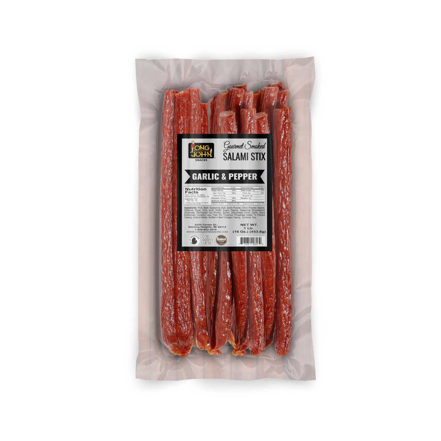 Long John Snacks Dried Salami Sticks - High Protein, Low Carb, Gluten-Free, 16 Oz Bulk Pack