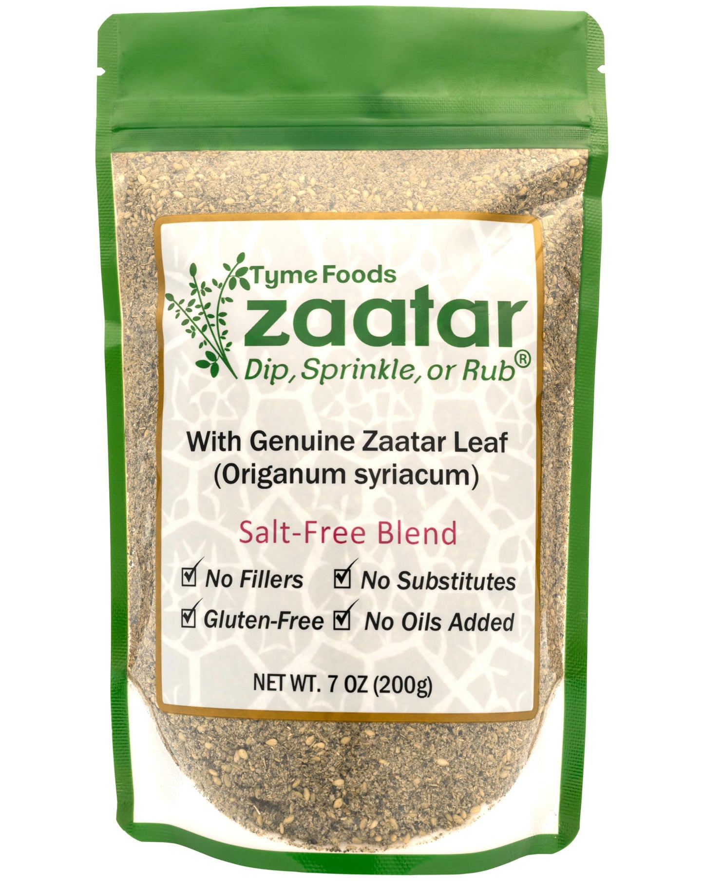 Zaatar - Mediterranean Salt Free Za ater Seasoning with Genuine Hyssop - 7.0 OZ No Salt Seasoning and Spices