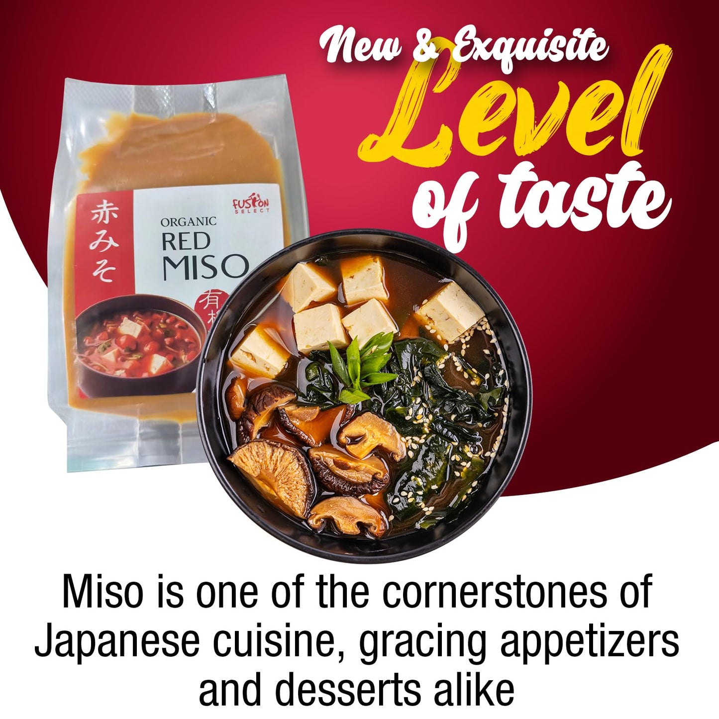 Fusion Select Organic Red Miso Paste, 10.58 oz - Savory Japanese Seasoning for Soup, Broth, Sauce, Marinade, Ramen - 15 Servings