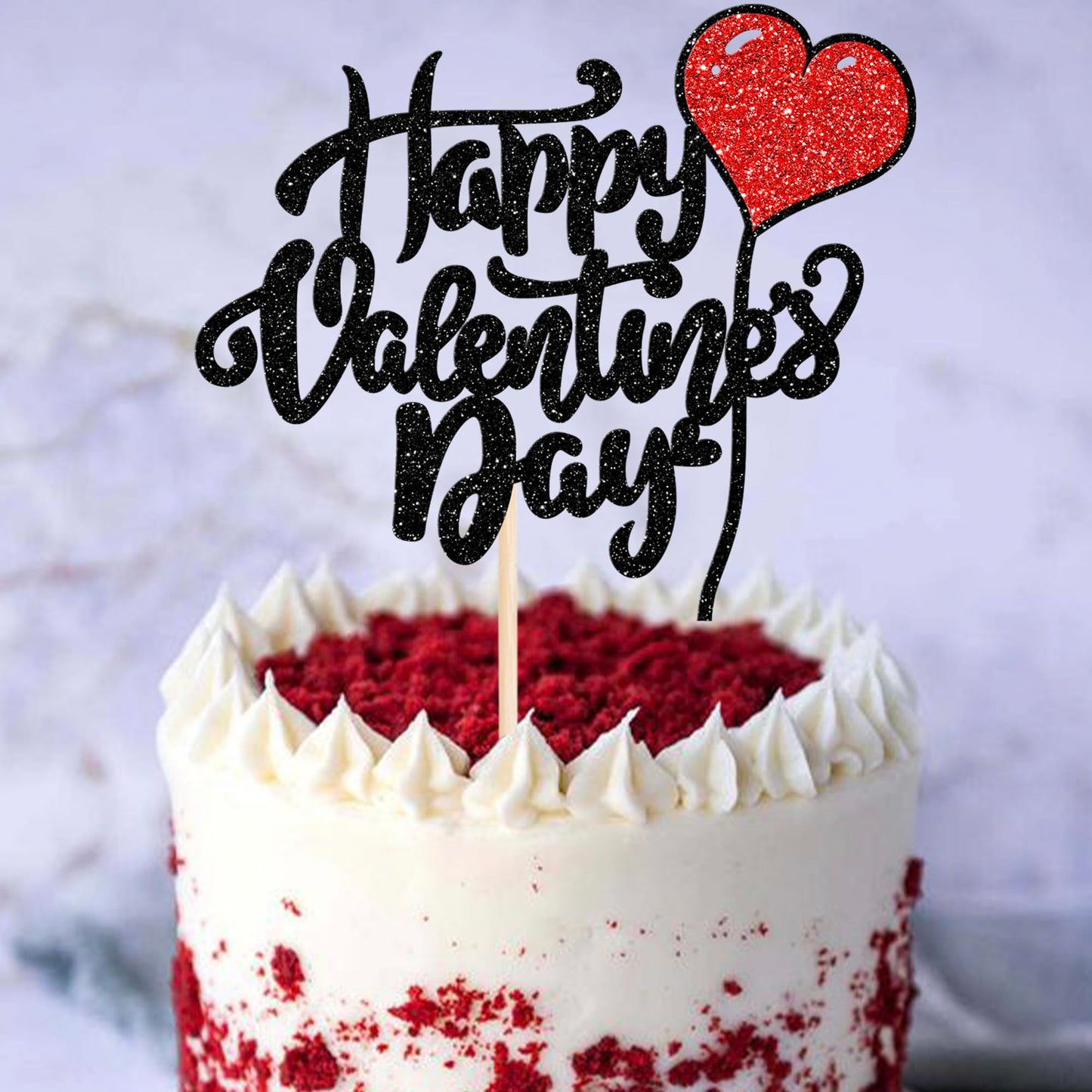 Rssta i Cake Topper - Valentines Day Glitter Heart, Black, Model XM637-black, Paper Decoration for Weddings & Parties