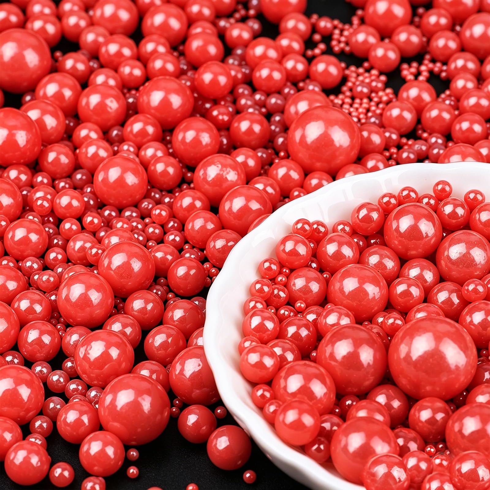 Red Pearl Sprinkles for Cake Decorating, 6 Sizes Mix 4.6 oz Edible Pearls Sugar Sprinkles for Baking Cupcake Cookies Ice Cream D