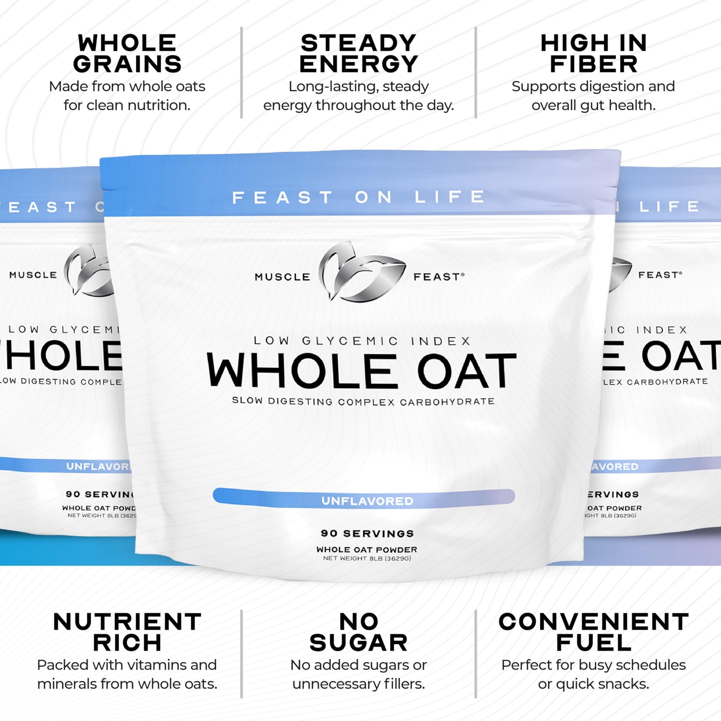 Muscle Feast Whole Oat Powder All Natural Complex Carb Non-GMO, Unflavored, 8lb