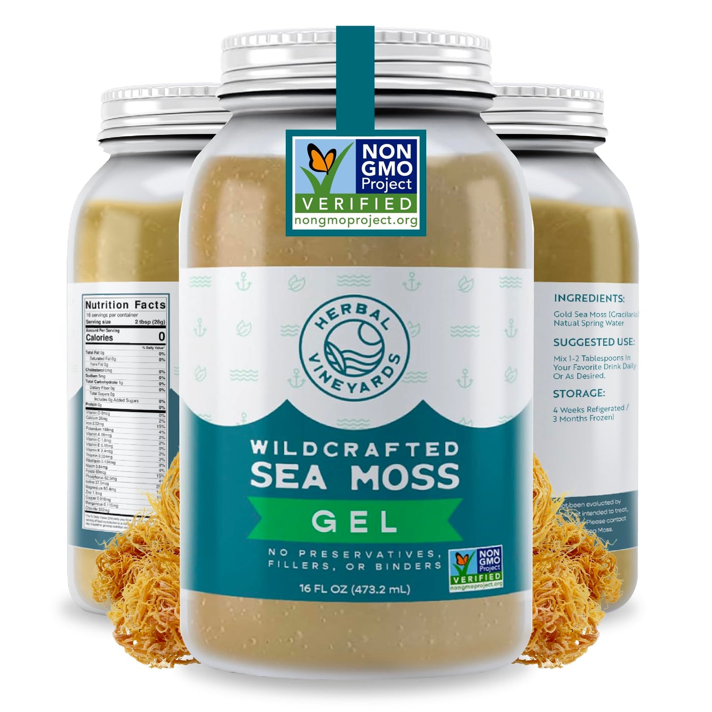 Herbal Vineyards Wildcrafted Irish Gold Sea Moss Gel - Made with Dried Seaweed & Fresh Sea Vegetables, Seamoss - Made in USA