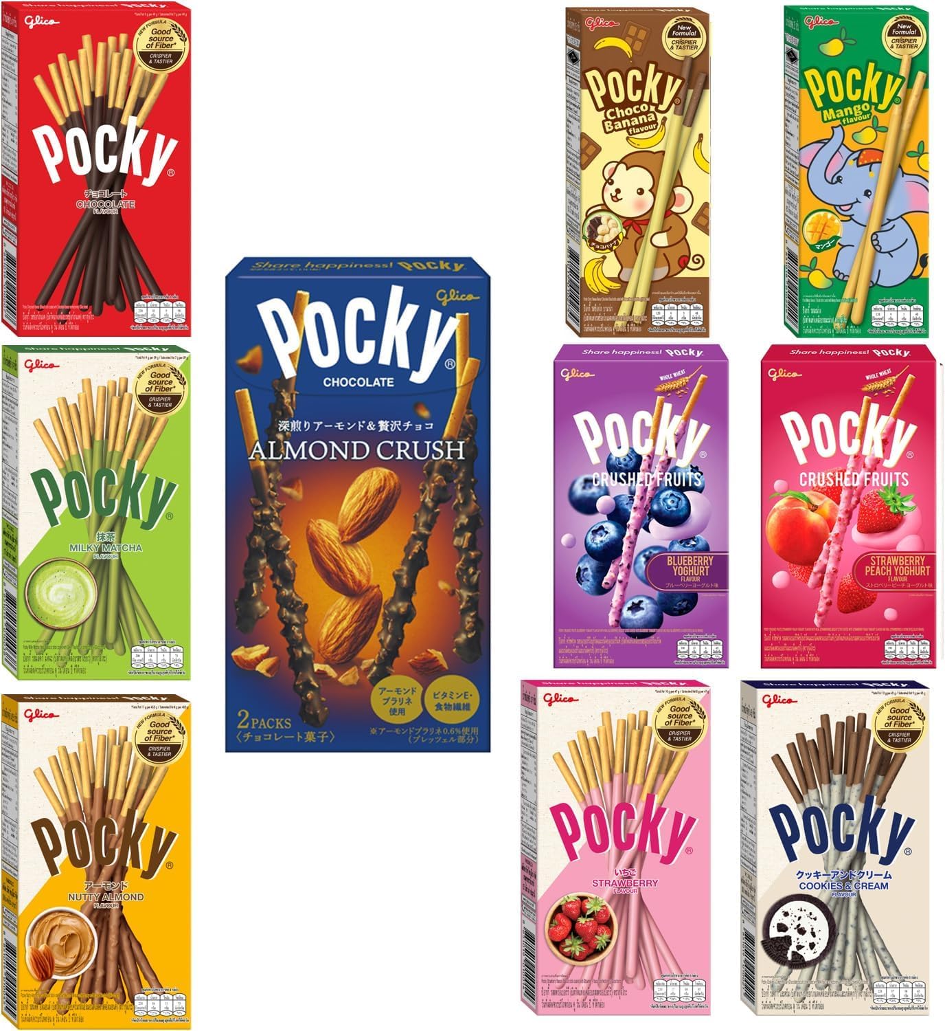 Pocky Variety Pack (Japanese Snack Pocky Chocolate Biscuit Sticks Set of 10 Flavor Variety Pack (Pack of 10) Gift with Planet Al
