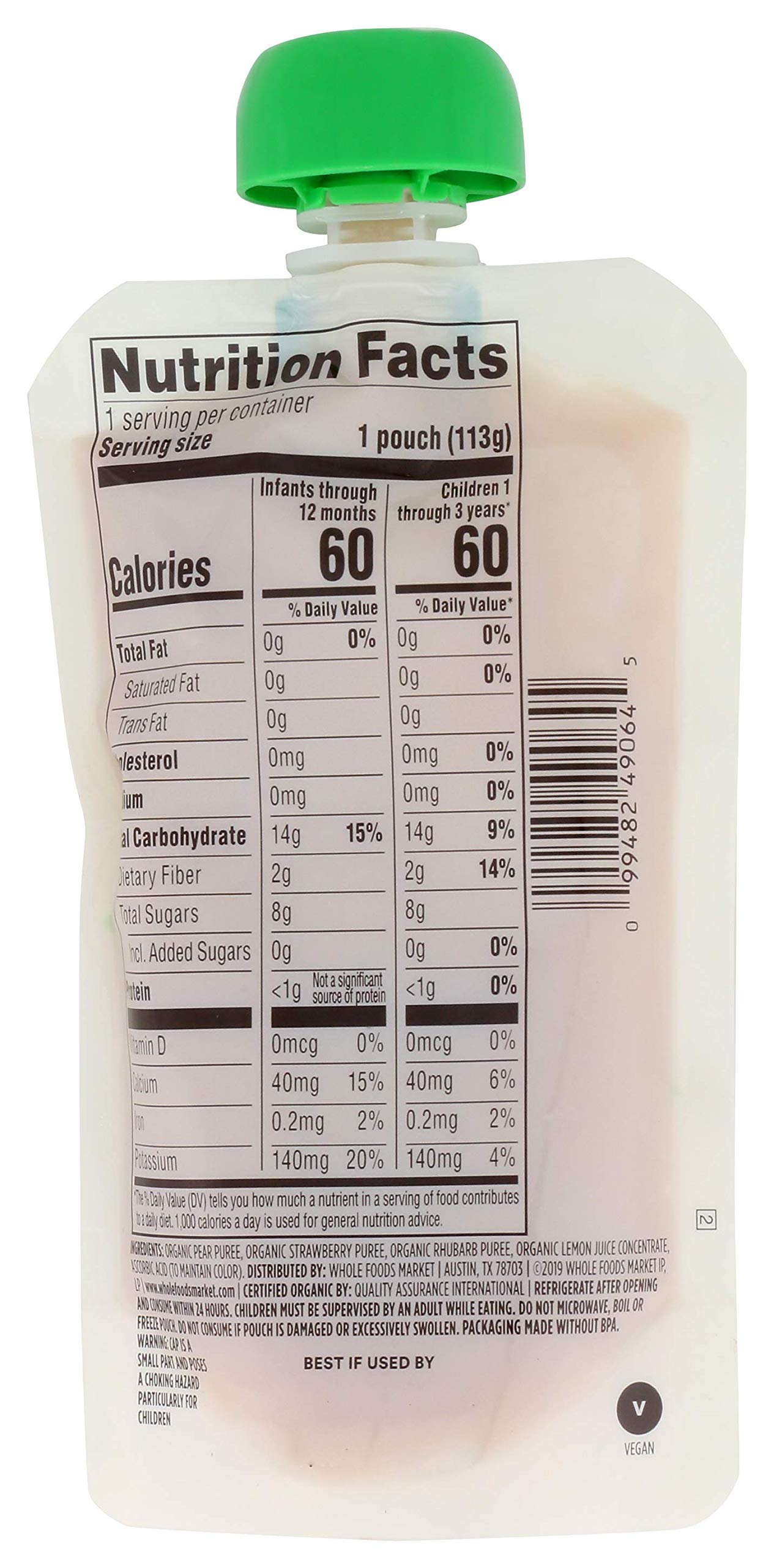 365 By Whole Foods Market, Baby Food Pear Strawberry Rhubarb Organic, 4 Ounce (Pack Of 4)