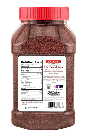 Tazah Sumac Spice - 16Oz Ground Sumac Seasoning From Jordan - Essential Ingredient For Mediterranean And Middle-Eastern Cuisine - Perfect For Marinades, Dry Rubs, Kabobs, And Dressings