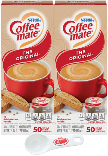 Nestle Coffee Mate Liquid Coffee Creamer Singles, Original, 50 Ct Box (Pack Of 2) With By The Cup Coffee Scoop