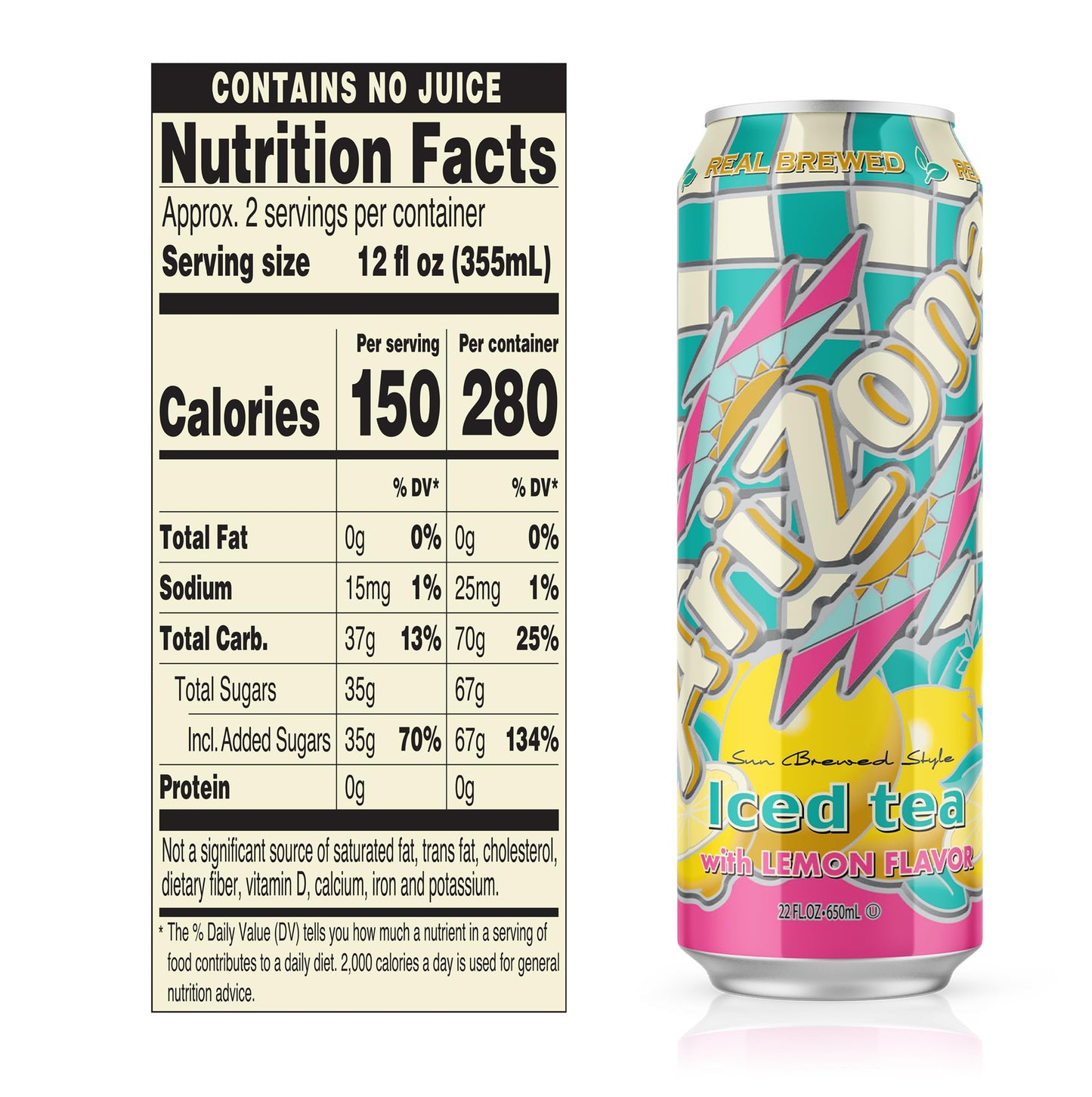 AriZona Lemon Tea - Big Can, 22 Fl Oz, Pack of 24, Refreshing Lemon Flavor