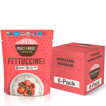 Miracle Noodle Fettuccine Shirataki Noodles - Ready-To-Eat, Plant Based Konjac Noodles Fettucine, Keto, Vegan, Gluten-Free, Low Carb Pasta, Low Calorie Pasta, Non-Gmo, Soy Free, Paleo 7 Oz, 6 Pack