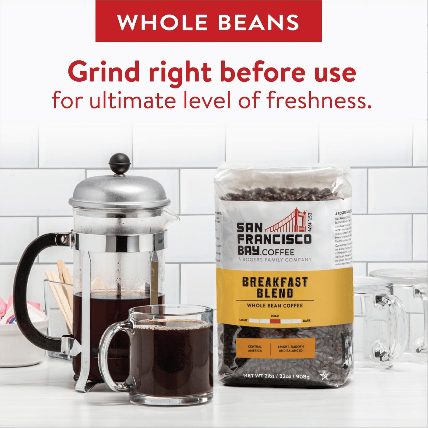 San Francisco Bay Whole Bean Coffee - Breakfast Blend (2Lb Bag), Medium Roast