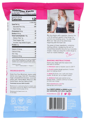 Sweet Lorens Gluten Free Chocolate Chunk Cookie Dough, 12 Ounce - 6 per case.