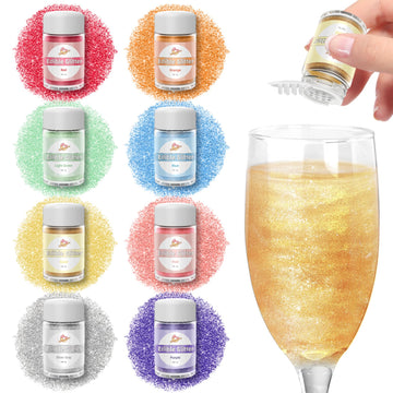 Edible Glitter for Cocktails, Luster Dust Edible Powders for Drink, Cake Decorating, 8 Colors Food Grade Glitter Set, Edible Spr