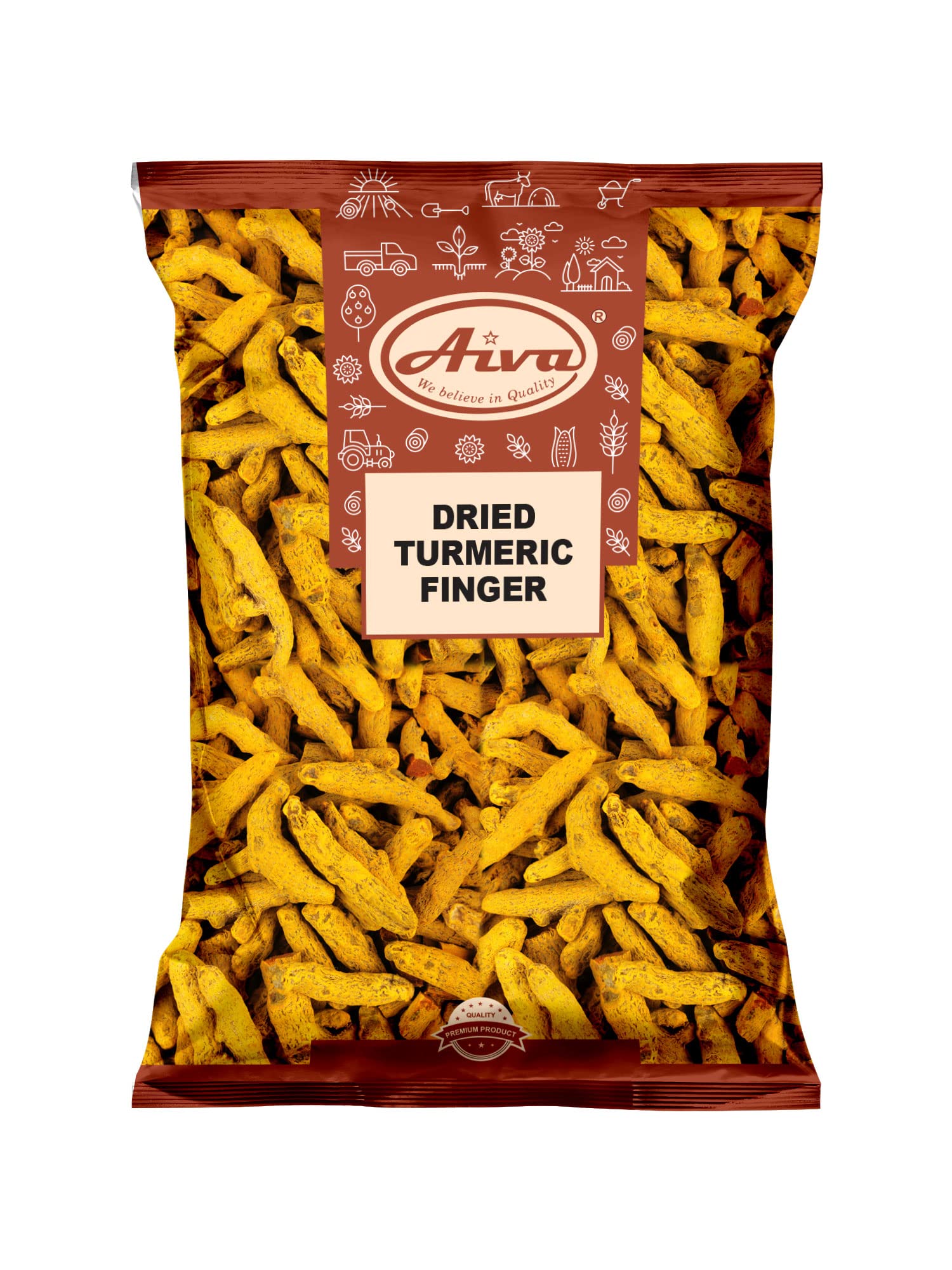 AIVA Dry Turmeric Roots | Turmeric Whole (Fingers) | Dried Haldi | Whole roots - 7 Ounce (200gm)