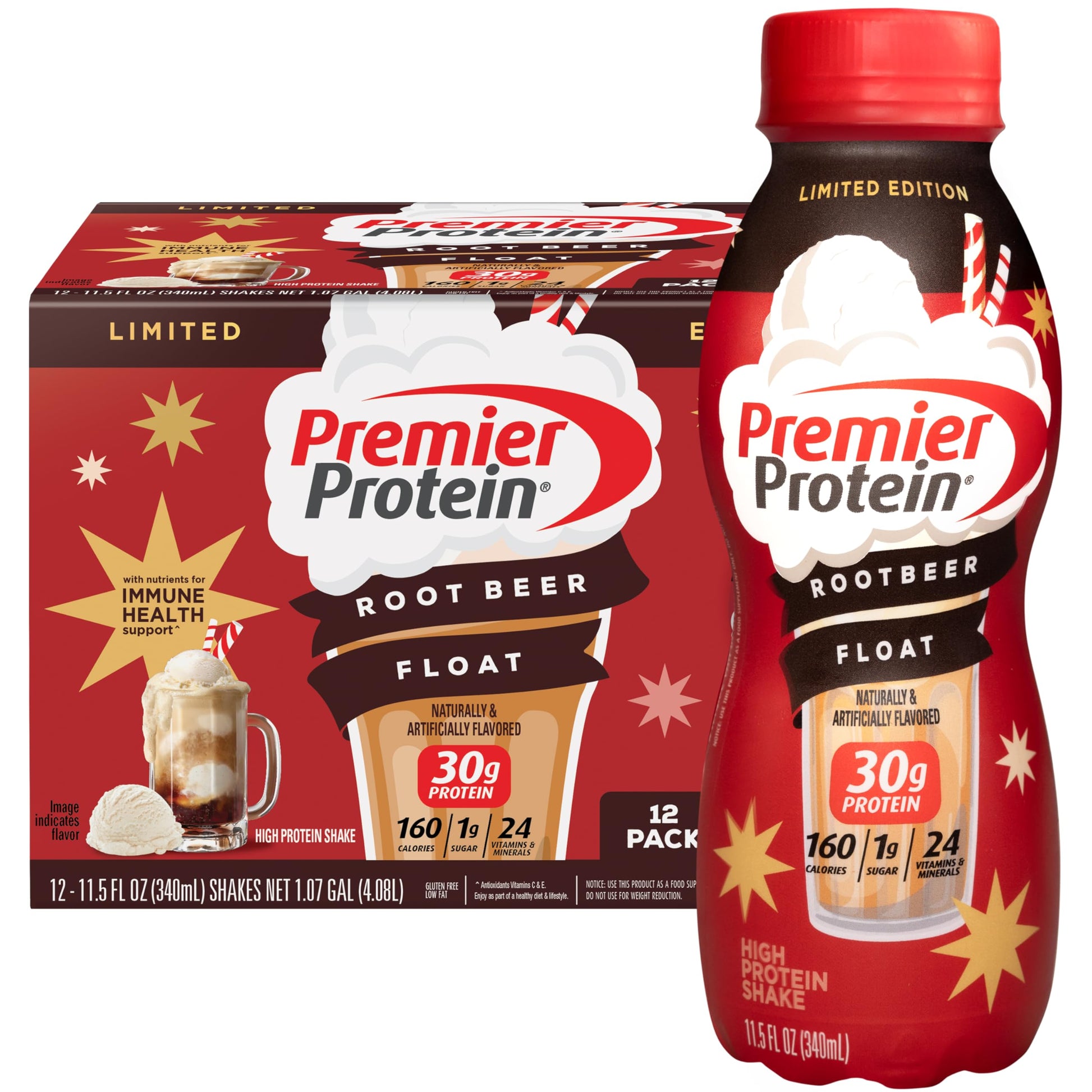 Premier Protein Shake, Limited Edition Root Beer Float, 30g Protein, 11.5 oz, 12 Pack