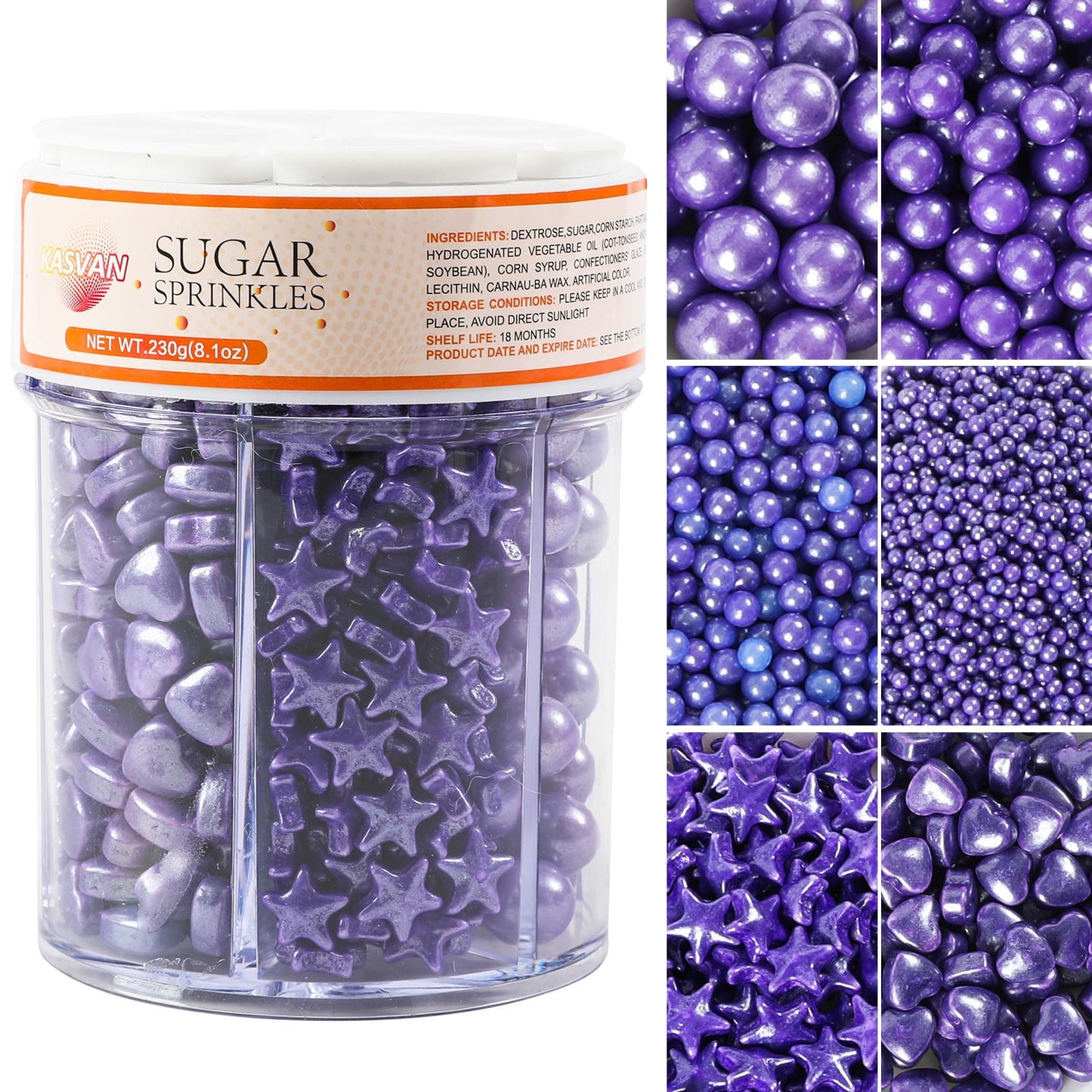 Kasvan Edible Pearl Sugar Sprinkles, Purple Sprinkles for Cake Decorating, 230g/8.1oz, Ice Cream Toppings and Cookie Decorating,