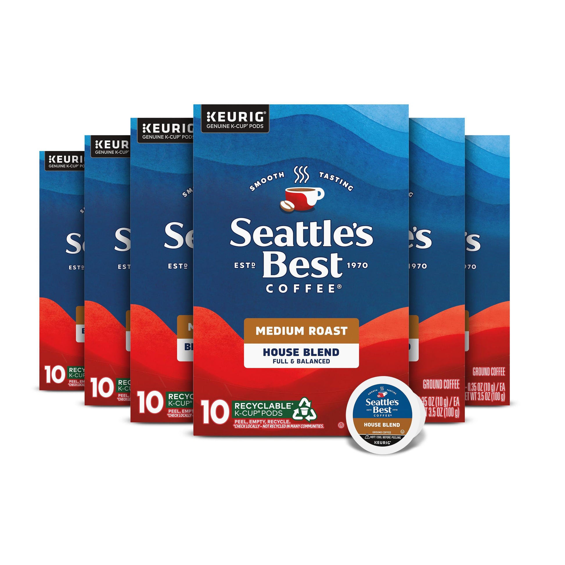 Seattle s Best Coffee House Blend Medium Roast K-Cup Pods | 6 boxes of 10 Pods (60 Total Pods)