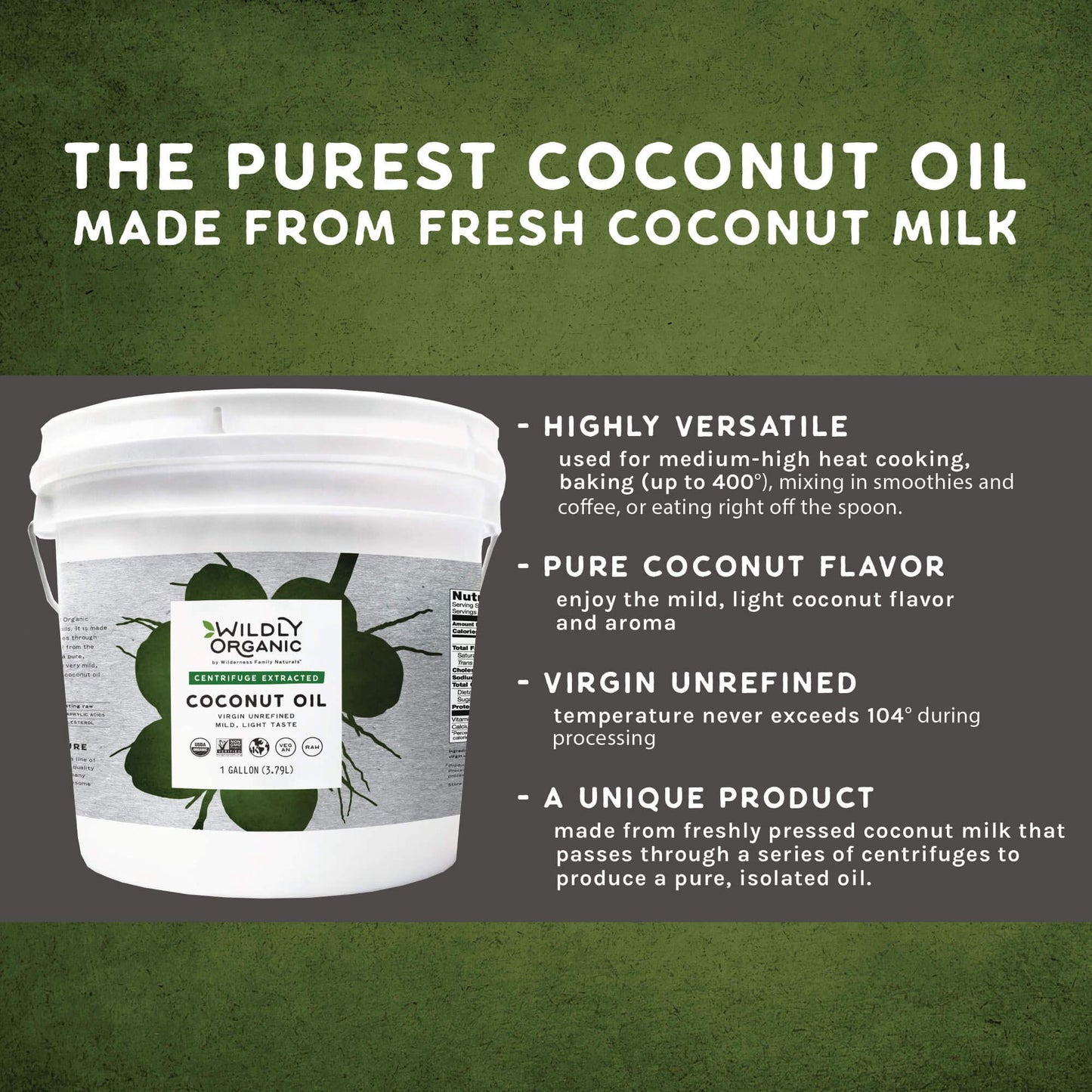 Wildly Organic Centrifuge Extracted Organic Virgin Coconut Oil 128 Fl Oz, 1 Gallon - Organic, Unrefined, Raw, Non-Gmo, Vegan, Pe