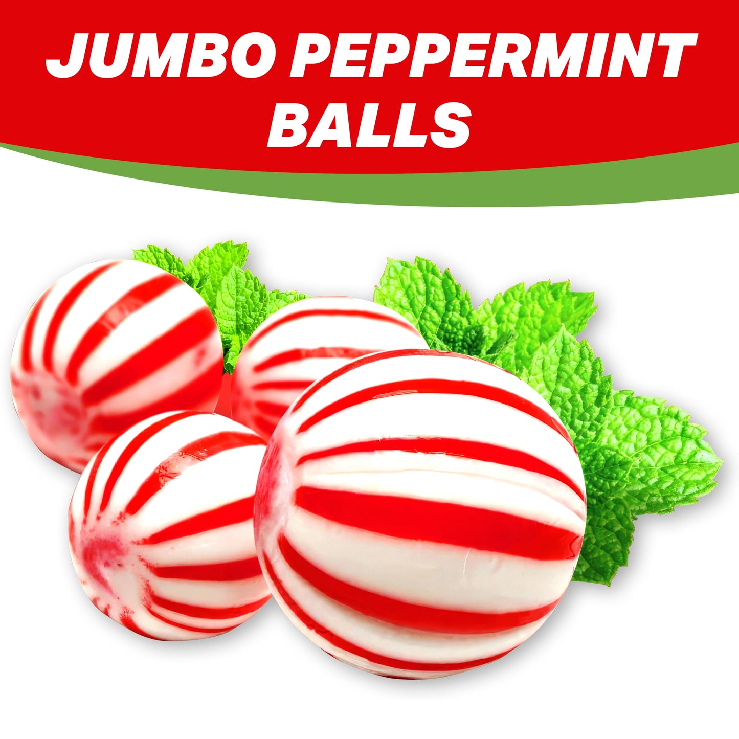 Jumbo Mint Balls Peppermint Hard Candy Bulk - 2 Pounds Approx 75 Pieces of Mini Candy Canes Balls for Christmas Candy Stocking S