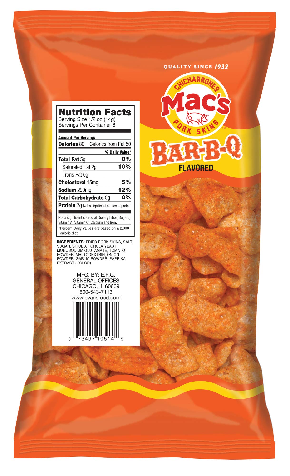 Mac'S Pork Rinds, Fried Pork Skins, Chicharrones, Bbq - Barbecue (3 Ounce Bags (Pack Of 12))