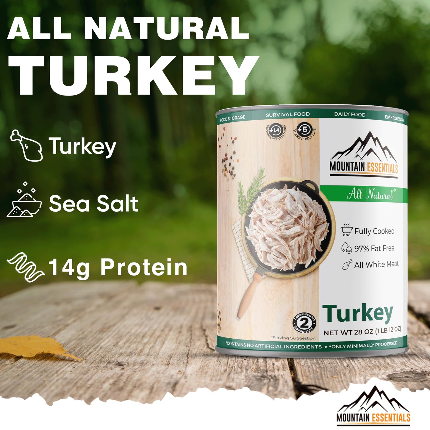 MOUNTAIN ESSENTIALS All Natural Canned Turkey, Fully Cooked, 28 Oz, Pack of 1, Made in USA, 5-Year Shelf Life
