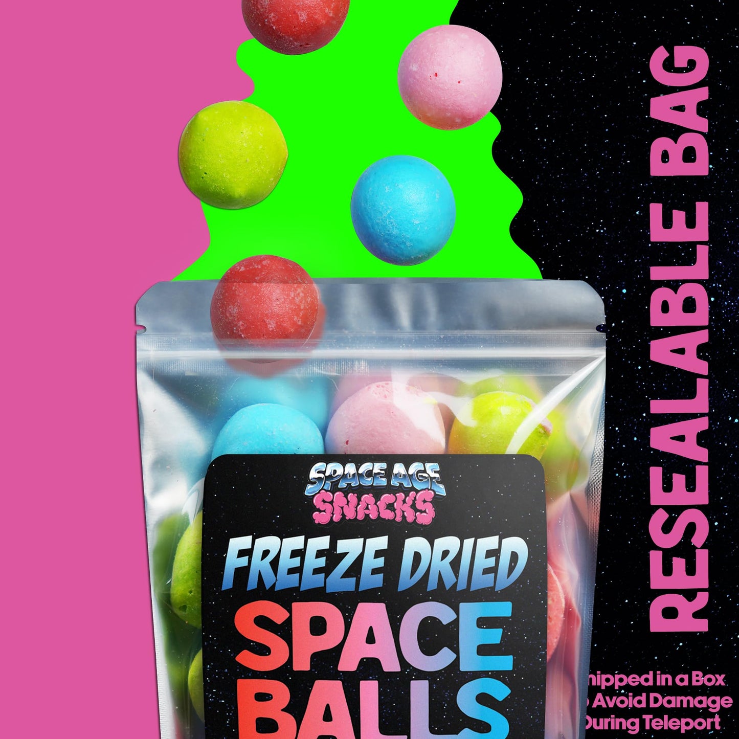 Space Age Snacks Freeze Dried Space Balls - Crunchy Candy with Fun Stickers, 4 Ounces
