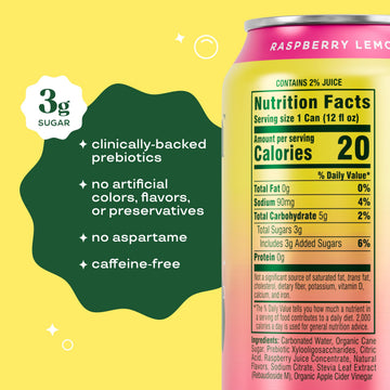 Bloom Pop Prebiotic Soda 12 Pack  Raspberry Lemonade Flavor  12oz Cans | Prebiotic Soda for Gut Health  Low Calorie Soda  No Caffeine  Healthy Soft Drink Alternative