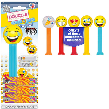 DOUzzle Kosher Pez Candy & Emojis Dispenser + 3 Assorted Fruit Refills (Pack of 1) Gluten Free, Kosher Parve, USA Made