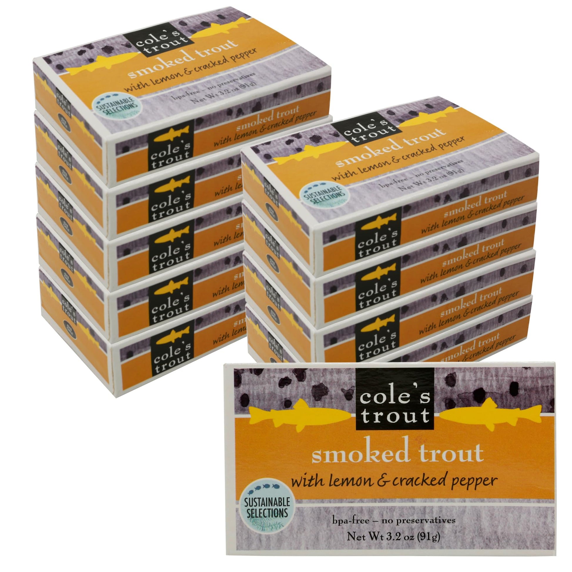 Coles Smoked Trout Fillet - Lemon & Cracked Pepper, 3.2oz Hand-Packed Canned Fish, High in Protein, Pack of 10