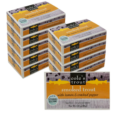 Coles Smoked Trout Fillet - Lemon & Cracked Pepper, 3.2oz Hand-Packed Canned Fish, High in Protein, Pack of 10