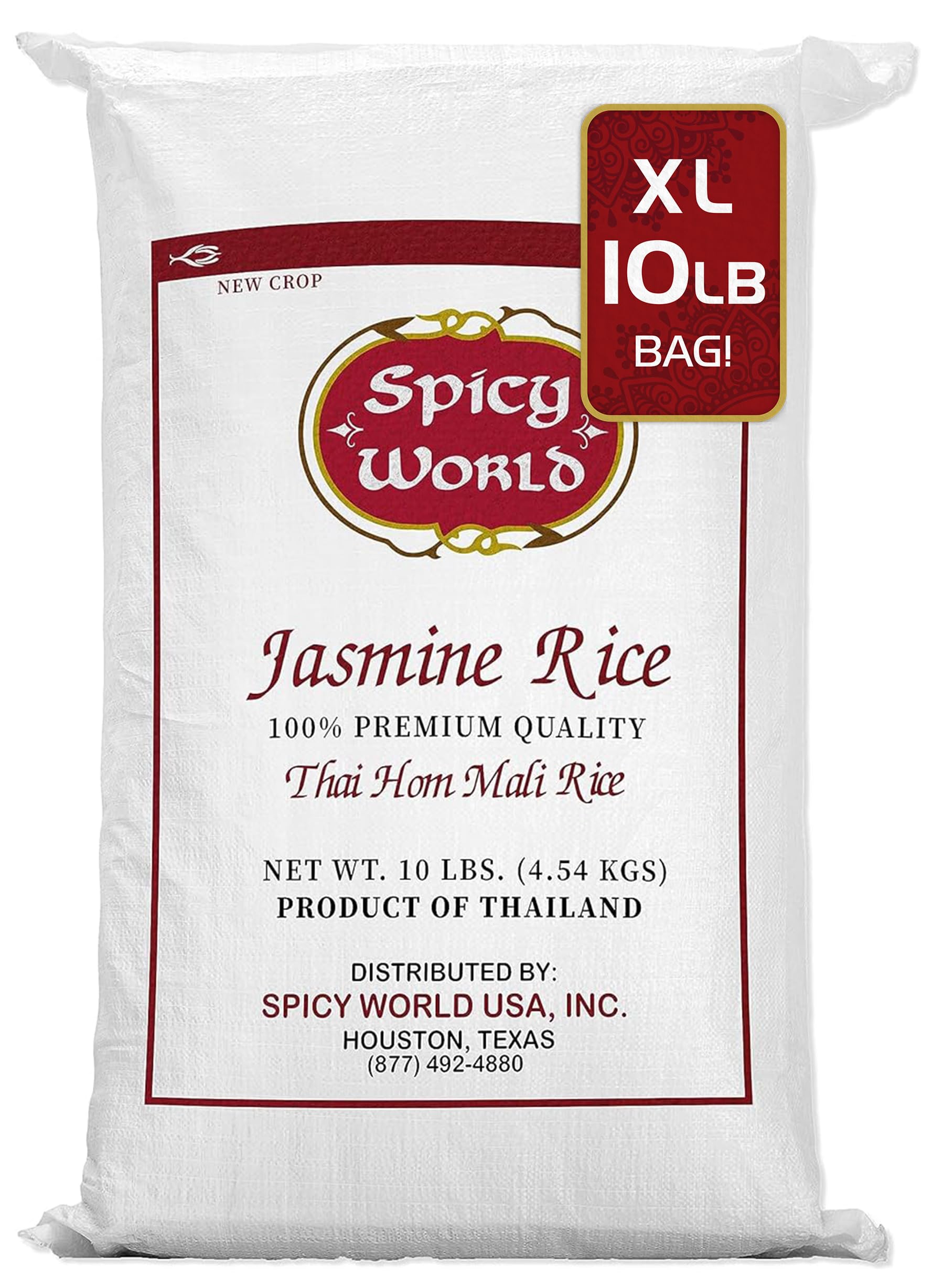 Spicy World Jasmine Rice 10 Pound Bag - Thai Hom Mali Premium Variety ~ By Spicy World